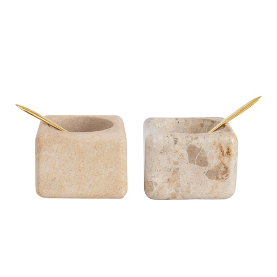 Marble &#x26; Sandstone Pinch Pot with Brass Spoon Set